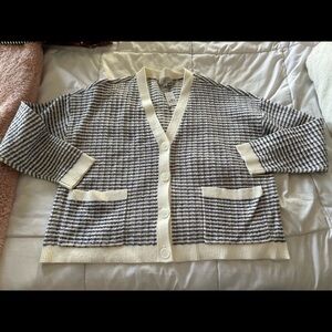 NWT New LOFT Blue White Striped Cardigan Sweater XL
